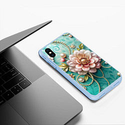 Чехол iPhone XS Max матовый Объемные цветы и жемчуг, цвет: 3D-голубой — фото 2