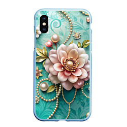 Чехол iPhone XS Max матовый Объемные цветы и жемчуг, цвет: 3D-голубой