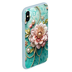 Чехол iPhone XS Max матовый Объемные цветы и жемчуг, цвет: 3D-голубой — фото 2