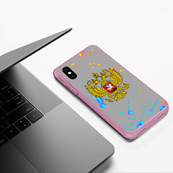 Чехол iPhone XS Max матовый Герб рф огонь краски, цвет: 3D-розовый — фото 2