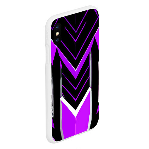 Чехол iPhone XS Max матовый Фиолетово-серые полосы на чёрном фоне / 3D-Белый – фото 2