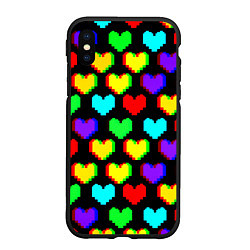 Чехол iPhone XS Max матовый Сердечки глитч паттерн, цвет: 3D-черный