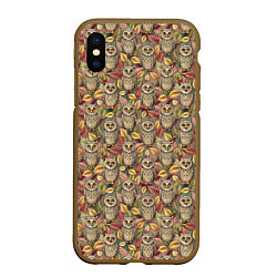 Чехол iPhone XS Max матовый Совы в листьях и цветах, цвет: 3D-коричневый