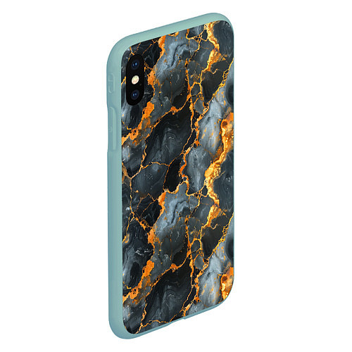 Чехол iPhone XS Max матовый Черный мрамор с золотом / 3D-Мятный – фото 2