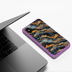 Чехол iPhone XS Max матовый Мраморное золото, цвет: 3D-фиолетовый — фото 2