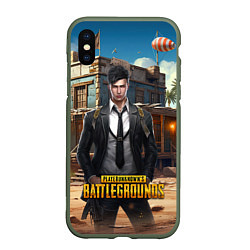 Чехол iPhone XS Max матовый PUBG mobile персонаж в костюме, цвет: 3D-темно-зеленый