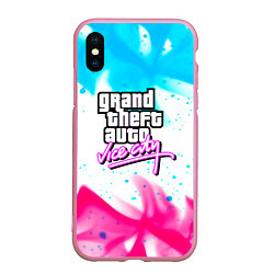 Чехол iPhone XS Max матовый GTA neon flame, цвет: 3D-розовый