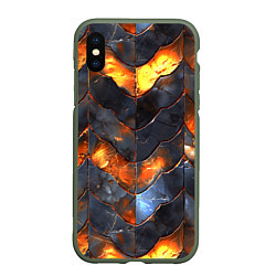 Чехол iPhone XS Max матовый Чешуя в огне, цвет: 3D-темно-зеленый