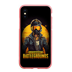 Чехол iPhone XS Max матовый PUBG игрок на закате черный фон, цвет: 3D-баблгам