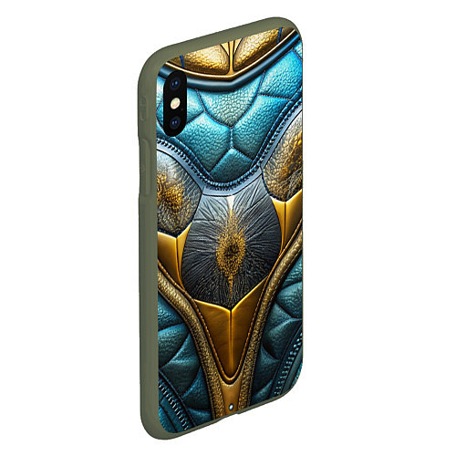 Чехол iPhone XS Max матовый Объемный футуристический текстурный костюм из кожи / 3D-Темно-зеленый – фото 2