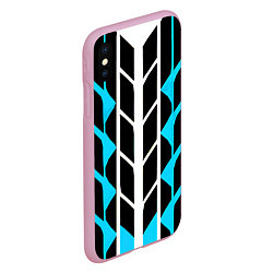 Чехол iPhone XS Max матовый Blue and white lines on a black background, цвет: 3D-розовый — фото 2