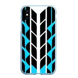 Чехол iPhone XS Max матовый Blue and white lines on a black background, цвет: 3D-голубой