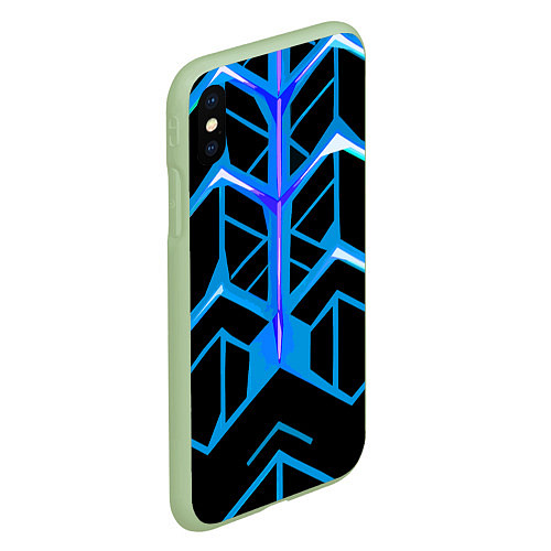 Чехол iPhone XS Max матовый Blue lines on a black background / 3D-Салатовый – фото 2