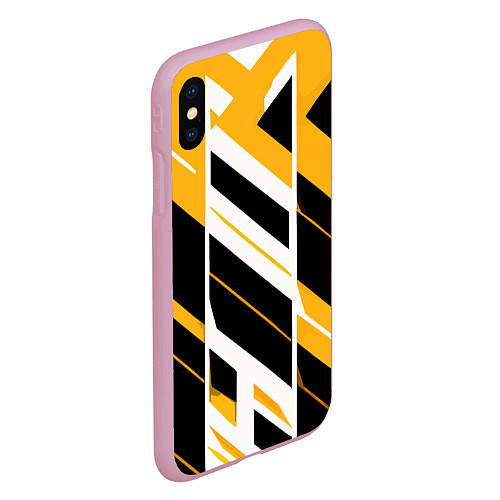 Чехол iPhone XS Max матовый Black and yellow stripes on a white background / 3D-Розовый – фото 2