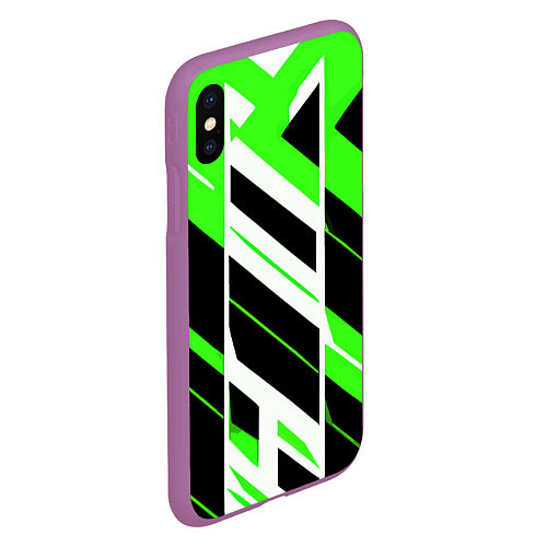 Чехол iPhone XS Max матовый Black and green stripes on a white background / 3D-Фиолетовый – фото 2