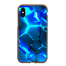 Чехол iPhone XS Max матовый Неоновые холодные голубые плиты в разломе, цвет: 3D-коричневый