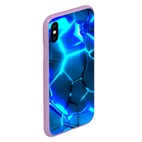 Чехол iPhone XS Max матовый Неоновые холодные голубые плиты в разломе / 3D-Сиреневый – фото 2