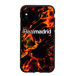 Чехол iPhone XS Max матовый Real Madrid red lava, цвет: 3D-черный