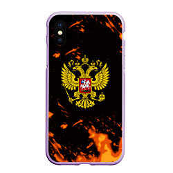 Чехол iPhone XS Max матовый Россия огненные краски, цвет: 3D-сиреневый