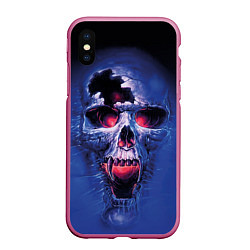 Чехол iPhone XS Max матовый Череп разъяренный кричащий - blue skull, цвет: 3D-малиновый