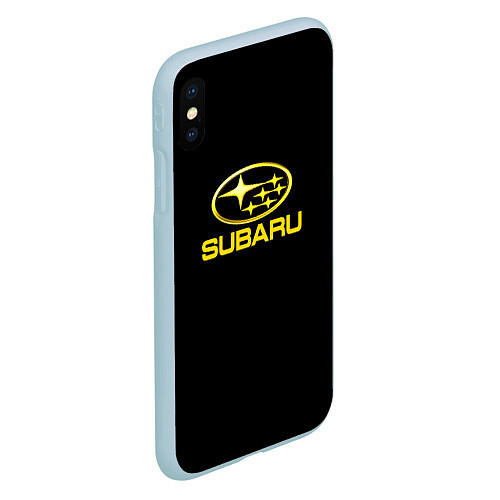 Чехол iPhone XS Max матовый Subaru logo yellow / 3D-Голубой – фото 2