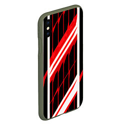 Чехол iPhone XS Max матовый Red and white lines on a black background, цвет: 3D-темно-зеленый — фото 2