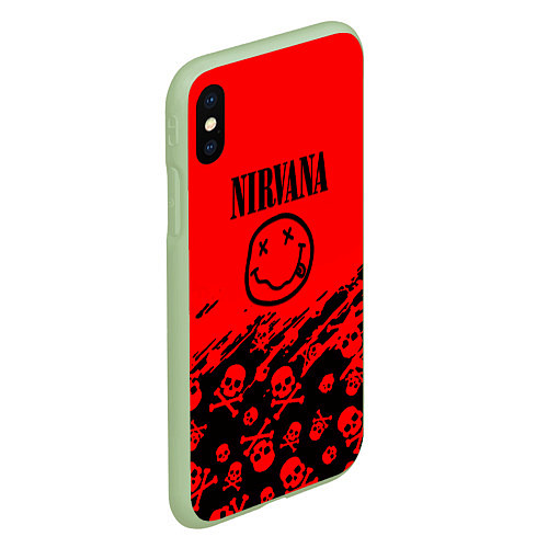 Чехол iPhone XS Max матовый Nirvana rock skull / 3D-Салатовый – фото 2