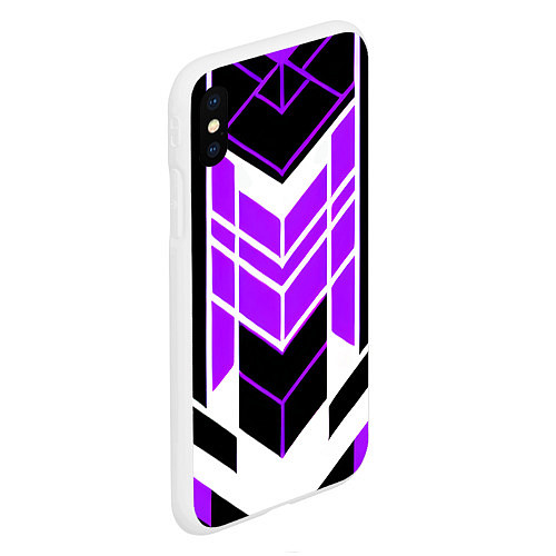 Чехол iPhone XS Max матовый Purple and black stripes on a white background / 3D-Белый – фото 2