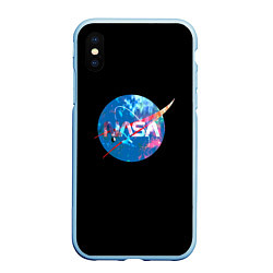 Чехол iPhone XS Max матовый NASA космическое лого, цвет: 3D-голубой