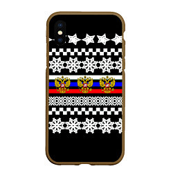 Чехол iPhone XS Max матовый Rusiia winter pattern, цвет: 3D-коричневый