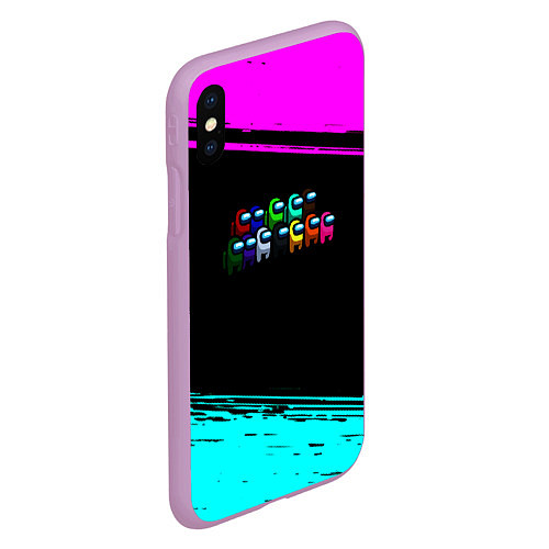 Чехол iPhone XS Max матовый Among us neon colors / 3D-Сиреневый – фото 2