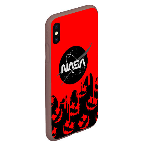 Чехол iPhone XS Max матовый Marshmello x Nasa red / 3D-Коричневый – фото 2