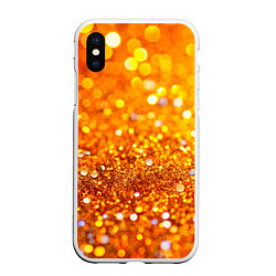 Чехол iPhone XS Max матовый Оранжевые и желтые блестяшки боке, цвет: 3D-белый