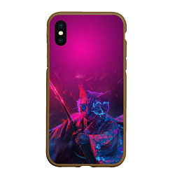 Чехол iPhone XS Max матовый Кот самурай с катаной киберпанк, цвет: 3D-коричневый