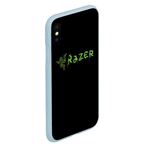 Чехол iPhone XS Max матовый Razer brend steel / 3D-Голубой – фото 2