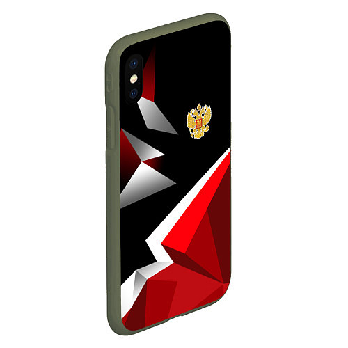 Чехол iPhone XS Max матовый Russia uniform - красный и черный / 3D-Темно-зеленый – фото 2