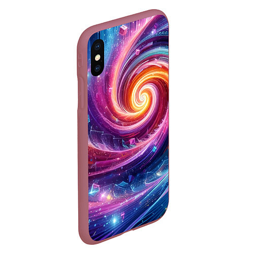 Чехол iPhone XS Max матовый Космическая галактическая спираль - неоновое свече / 3D-Малиновый – фото 2