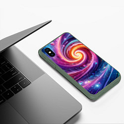 Чехол iPhone XS Max матовый Космическая галактическая спираль - неоновое свече, цвет: 3D-темно-зеленый — фото 2