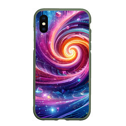 Чехол iPhone XS Max матовый Космическая галактическая спираль - неоновое свече, цвет: 3D-темно-зеленый