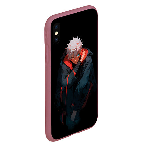 Чехол iPhone XS Max матовый Парень в темноте в стиле манга - manga dark / 3D-Малиновый – фото 2