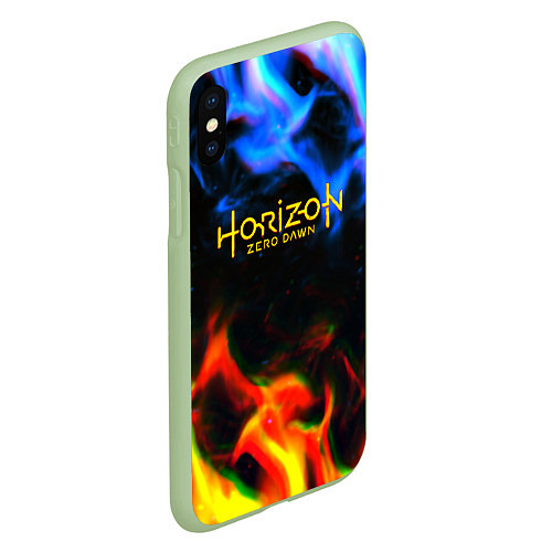 Чехол iPhone XS Max матовый Horizon zero dawn flame glitch / 3D-Салатовый – фото 2