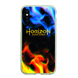 Чехол iPhone XS Max матовый Horizon zero dawn flame glitch, цвет: 3D-салатовый