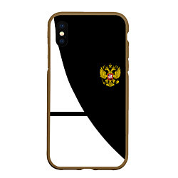 Чехол iPhone XS Max матовый Герб РФ текстура спорт, цвет: 3D-коричневый