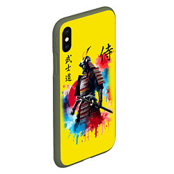 Чехол iPhone XS Max матовый Японский самурай - акварель Япония, цвет: 3D-темно-зеленый — фото 2