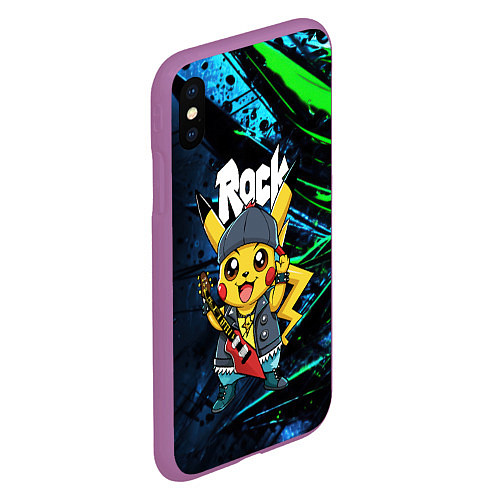 Чехол iPhone XS Max матовый Радостный Пикачу рок звезда / 3D-Фиолетовый – фото 2