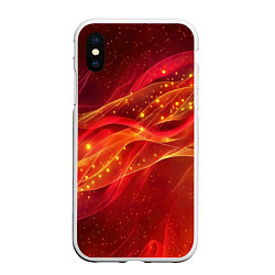 Чехол iPhone XS Max матовый Красные и оранжевые линии с золотым блеском, цвет: 3D-белый