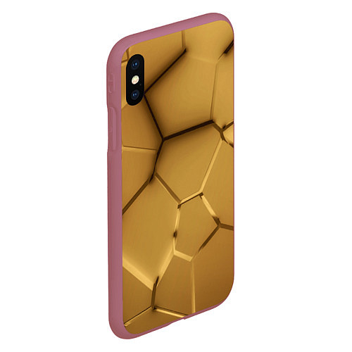 Чехол iPhone XS Max матовый Золотые неоновые плиты в разломе / 3D-Малиновый – фото 2