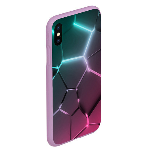 Чехол iPhone XS Max матовый Голубые и розовые неоновые плиты в разломе / 3D-Сиреневый – фото 2