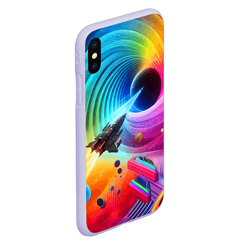 Чехол iPhone XS Max матовый Полёт к чёрной дыре - нейросеть / 3D-Светло-сиреневый – фото 2