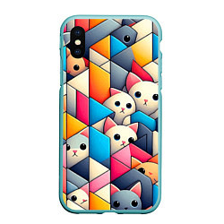 Чехол iPhone XS Max матовый Geometric pattern with kittens - ai art, цвет: 3D-мятный